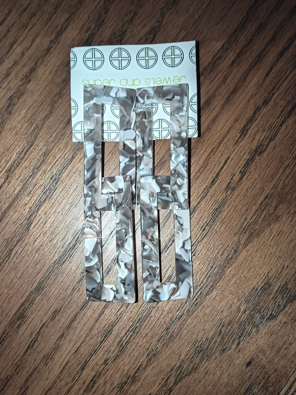 Rectangular Tortoiseshell Drop Earrings - Neutral Gray Beige